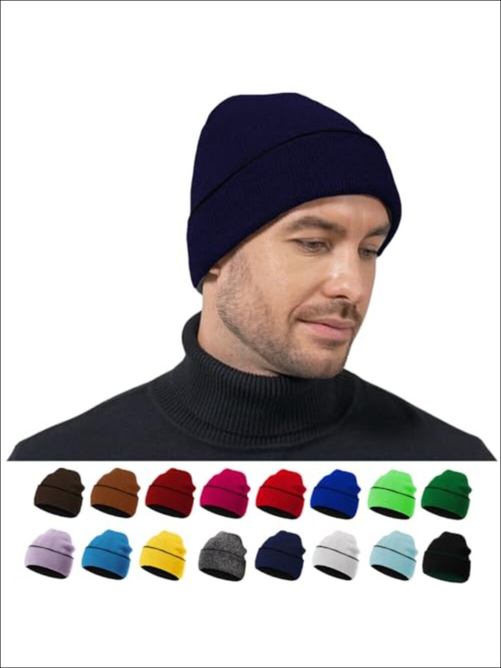 Unisex Reversible Beanie Warm Winter Knit Cuff Cap